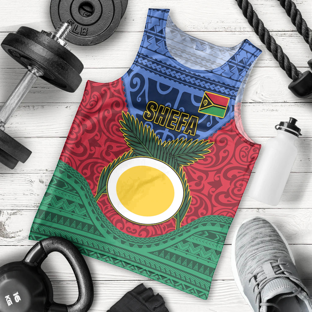 Personalized Vanuatu Shefa Province Men Tank Top Coat Of Arms And Namele Fern Polynesian Pattern LT05 Red - Polynesian Pride