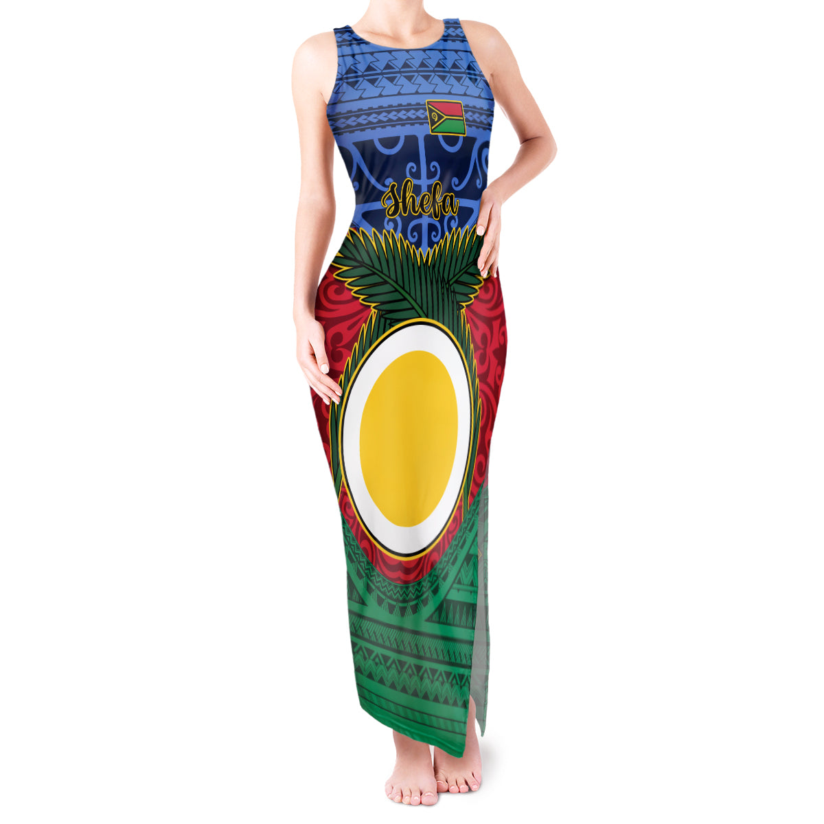 Personalized Vanuatu Shefa Province Tank Maxi Dress Coat Of Arms And Namele Fern Polynesian Pattern LT05 Women Red - Polynesian Pride