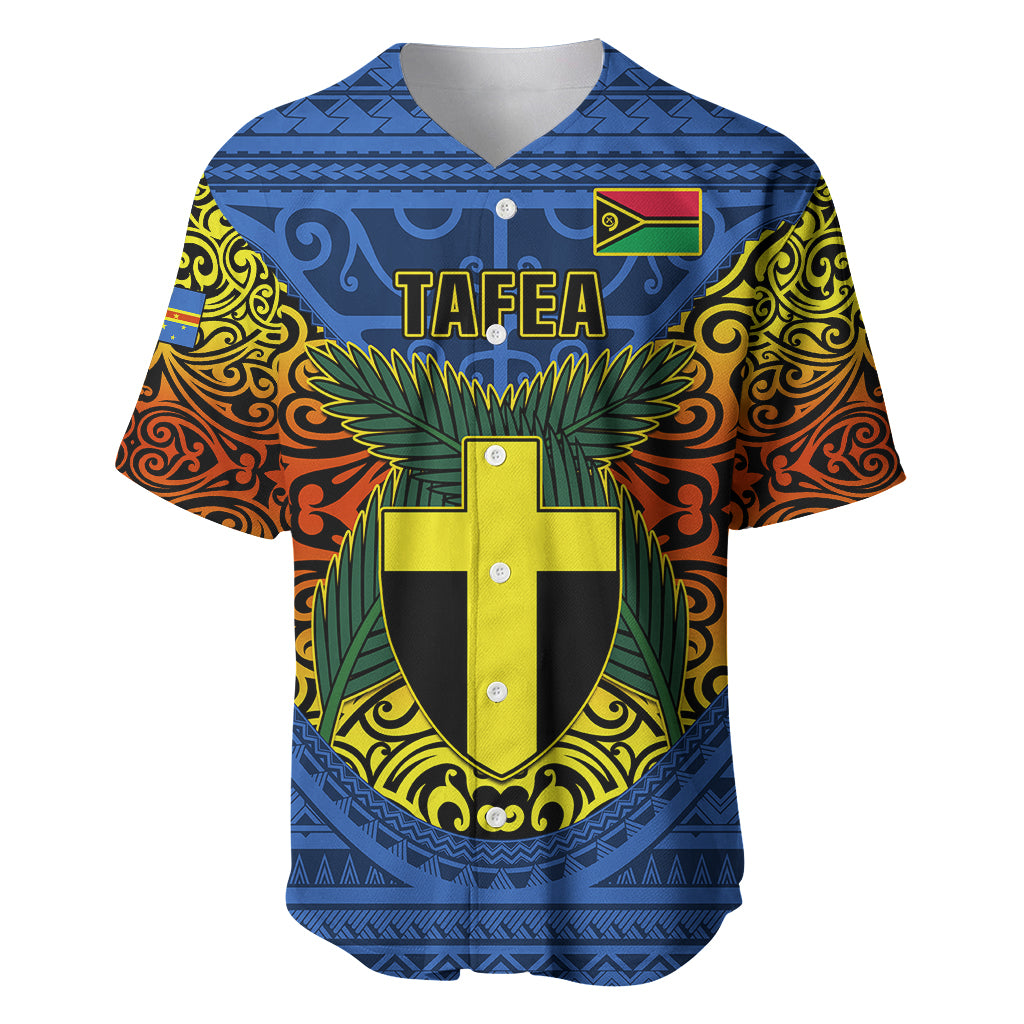 Vanuatu Tafea Province Baseball Jersey Coat Of Arms And Namele Fern Polynesian Pattern LT05 Blue - Polynesian Pride