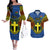 Vanuatu Tafea Province Couples Matching Off The Shoulder Long Sleeve Dress and Hawaiian Shirt Coat Of Arms And Namele Fern Polynesian Pattern LT05 Blue - Polynesian Pride