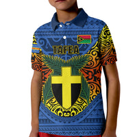Vanuatu Tafea Province Kid Polo Shirt Coat Of Arms And Namele Fern Polynesian Pattern LT05 Kid Blue - Polynesian Pride