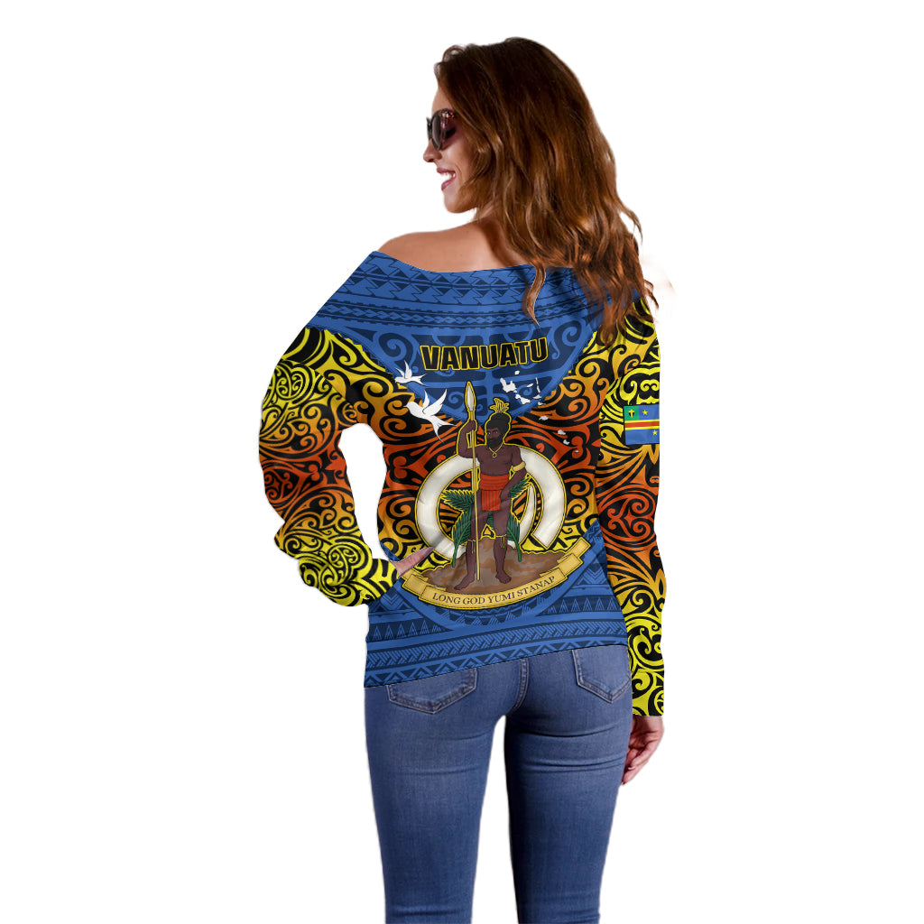 Vanuatu Tafea Province Off Shoulder Sweater Coat Of Arms And Namele Fern Polynesian Pattern LT05 - Polynesian Pride