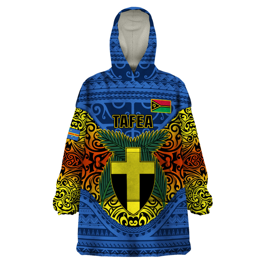 Vanuatu Tafea Province Wearable Blanket Hoodie Coat Of Arms And Namele Fern Polynesian Pattern LT05 One Size Blue - Polynesian Pride