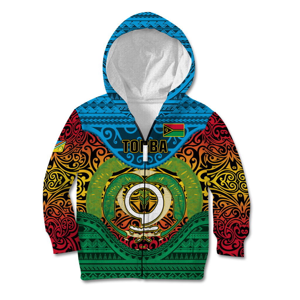 Vanuatu Torba Province Kid Hoodie Vanuatuan Coat Of Arms Polynesian Pattern LT05 Zip Hoodie Green - Polynesian Pride