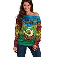 Personalized Vanuatu Torba Province Off Shoulder Sweater Vanuatuan Coat Of Arms Polynesian Pattern LT05 Women Green - Polynesian Pride