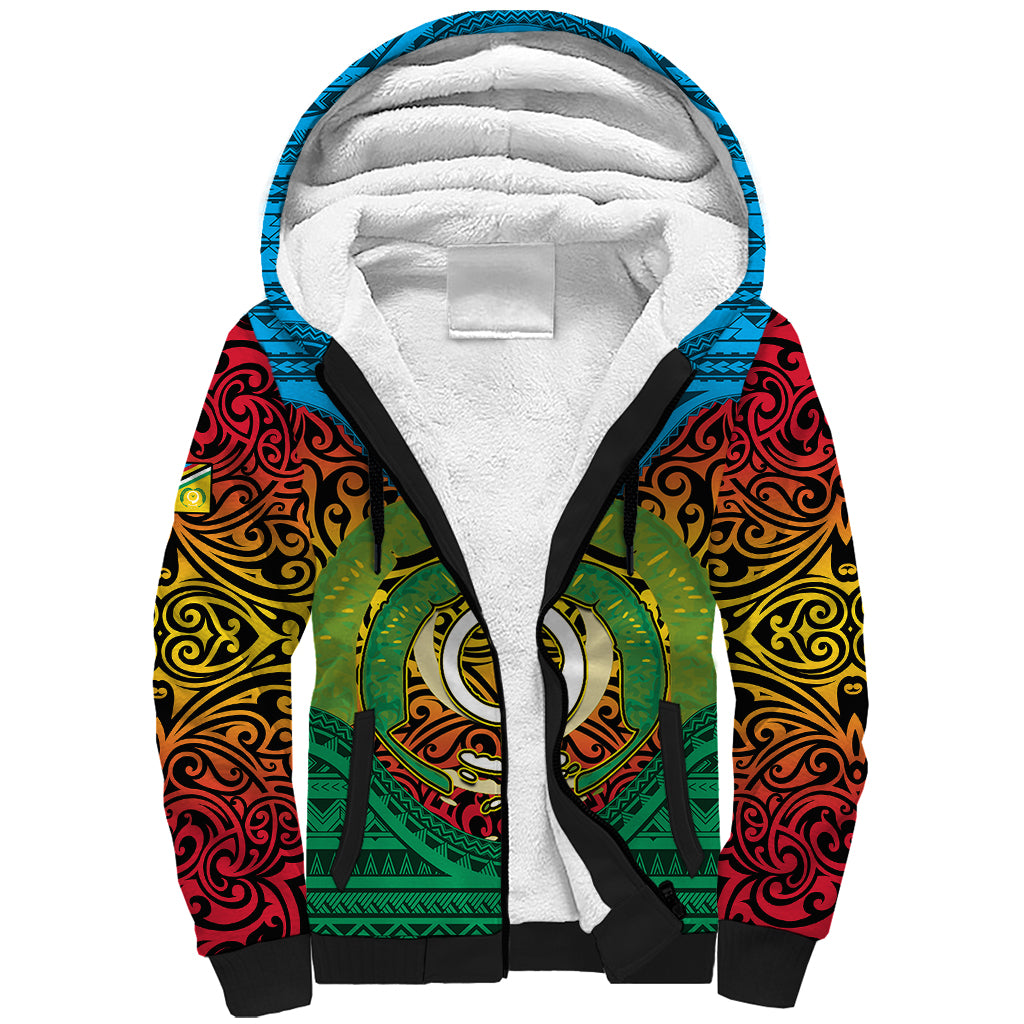 Personalized Vanuatu Torba Province Sherpa Hoodie Vanuatuan Coat Of Arms Polynesian Pattern LT05 Unisex Green - Polynesian Pride