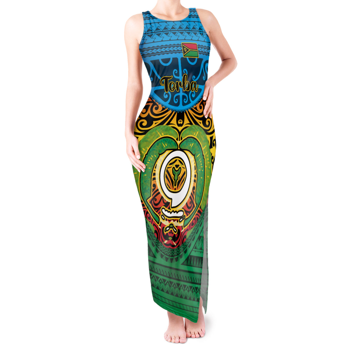 Personalized Vanuatu Torba Province Tank Maxi Dress Vanuatuan Coat Of Arms Polynesian Pattern LT05 Women Green - Polynesian Pride