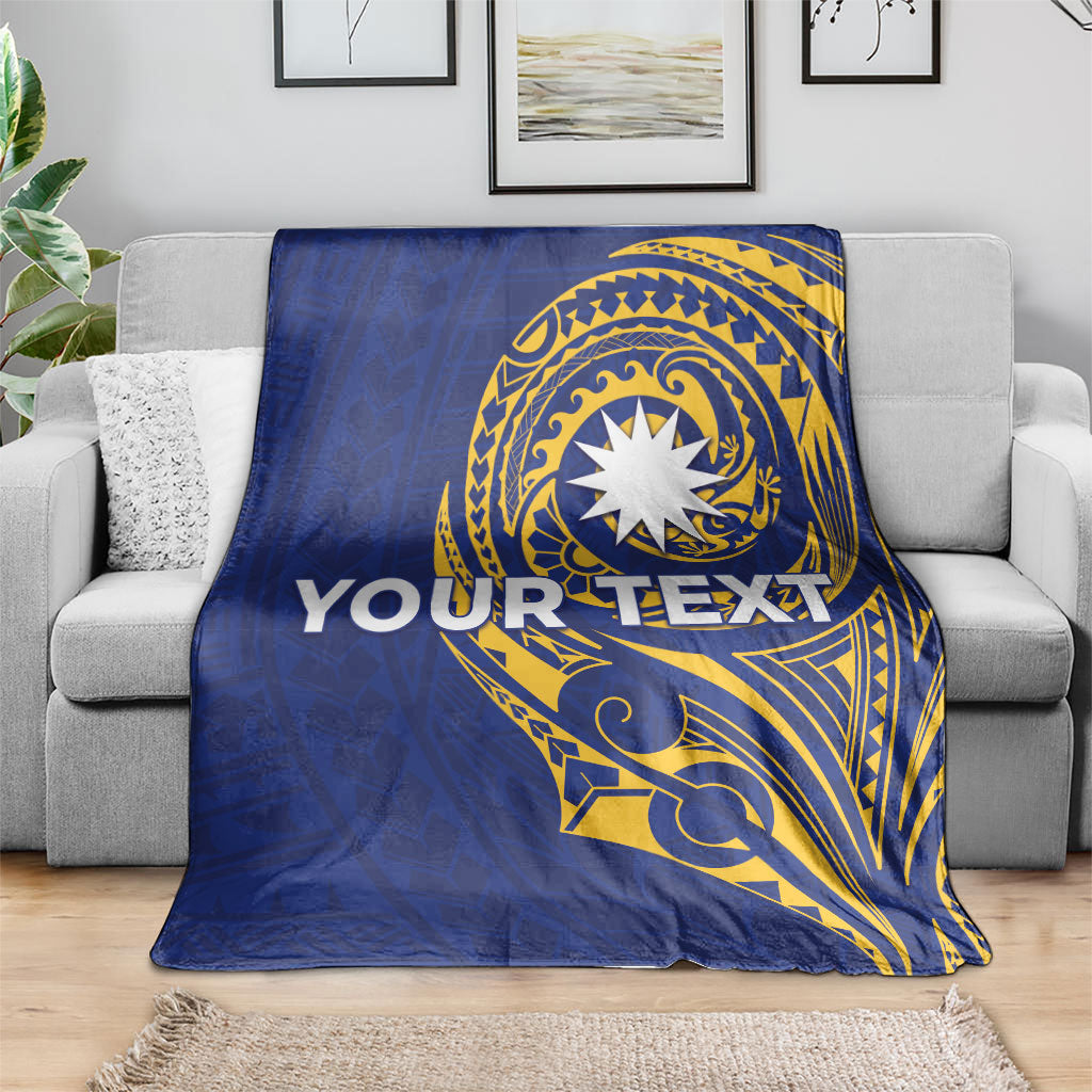Personalised Nauru Angam Day Blanket Gold Navy Tribal Pattern