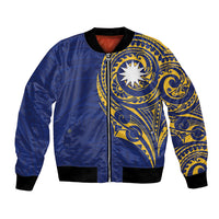 Personalised Nauru Angam Day Bomber Jacket Gold Navy Tribal Pattern