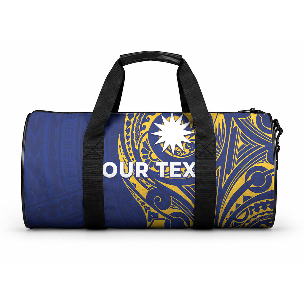 Personalised Nauru Angam Day Duffle Bag Gold Navy Tribal Pattern