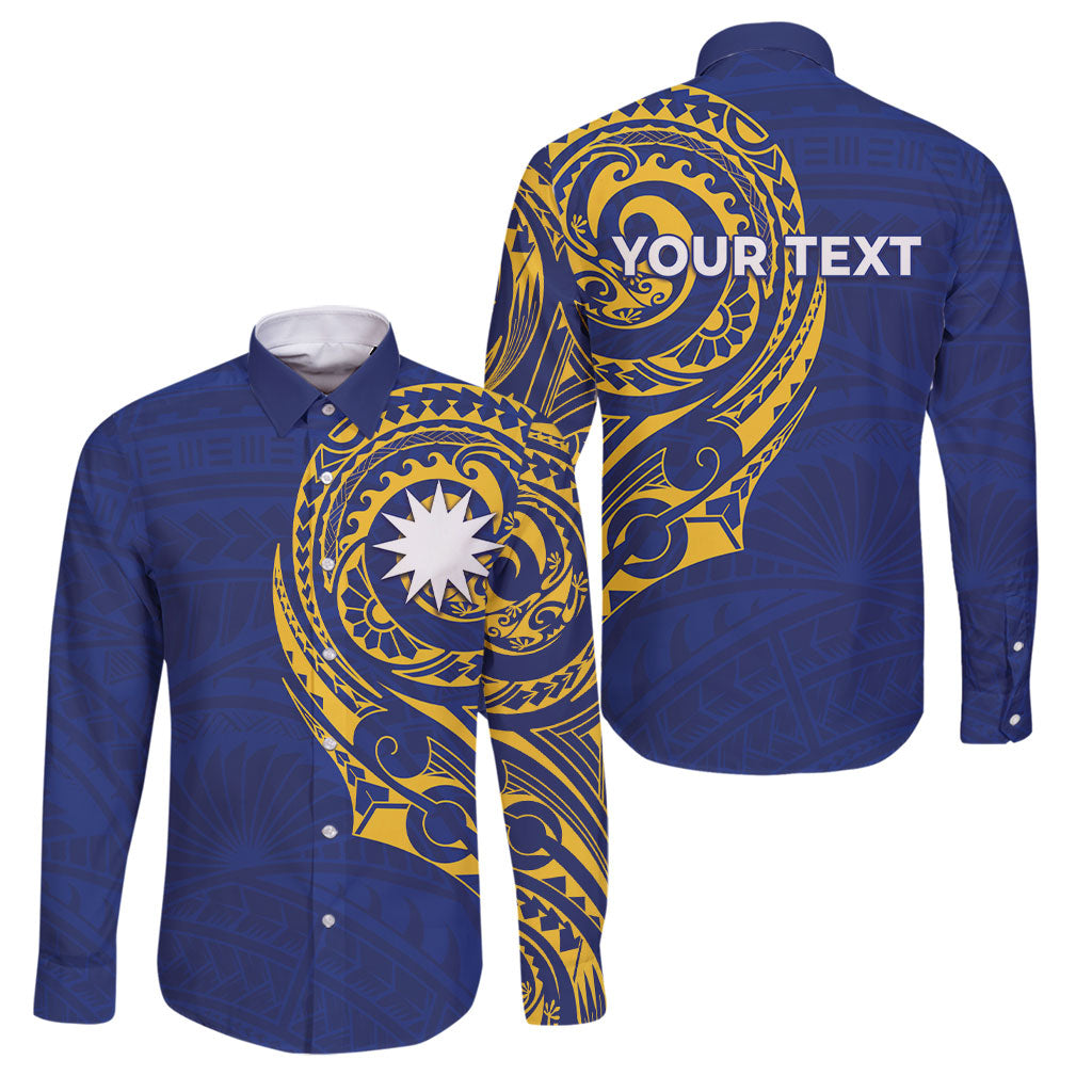 Personalised Nauru Angam Day Family Matching Summer Maxi Dress and Hawaiian Shirt Gold Navy Tribal Pattern