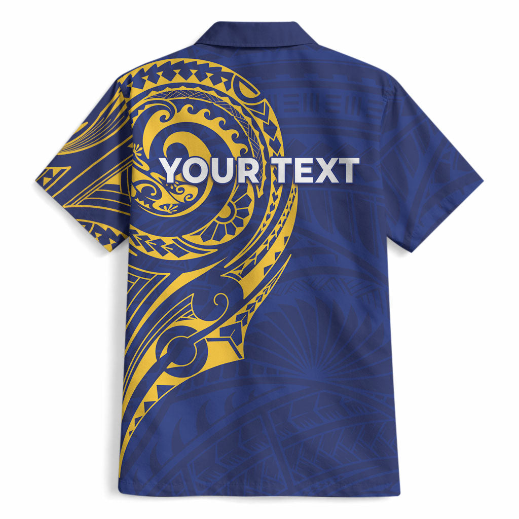 Personalised Nauru Angam Day Hawaiian Shirt Gold Navy Tribal Pattern