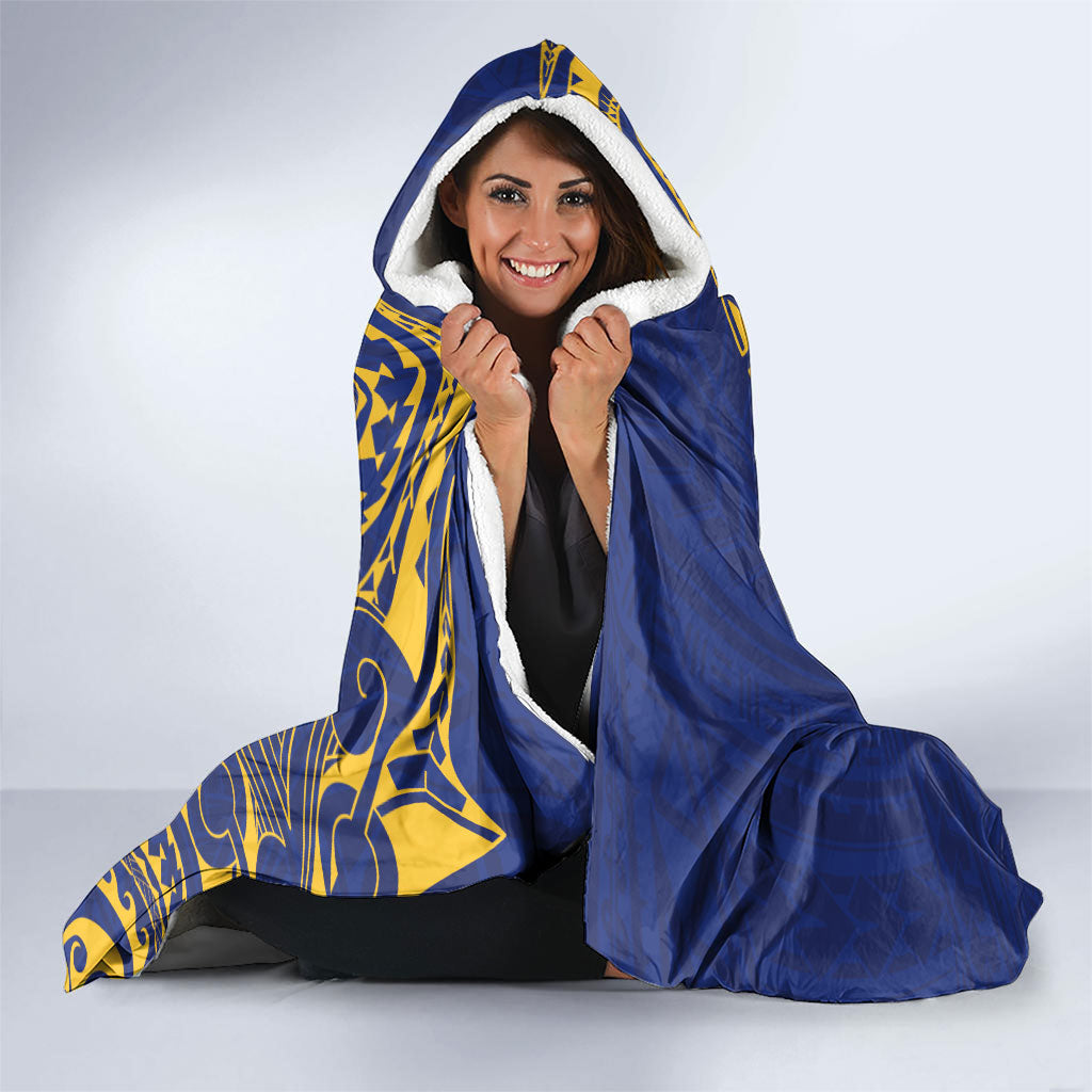 Personalised Nauru Angam Day Hooded Blanket Gold Navy Tribal Pattern