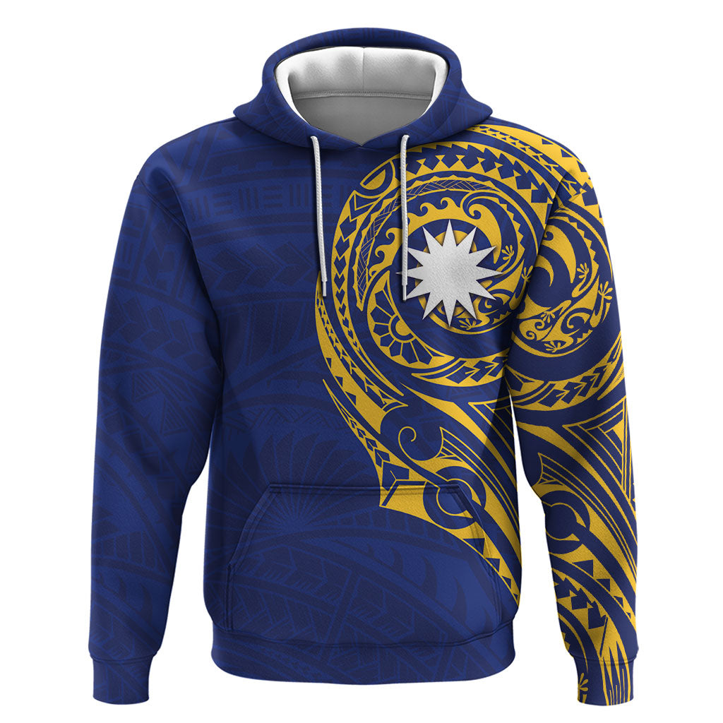 Personalised Nauru Angam Day Hoodie Gold Navy Tribal Pattern LT05 Pullover Hoodie Blue - Polynesian Pride
