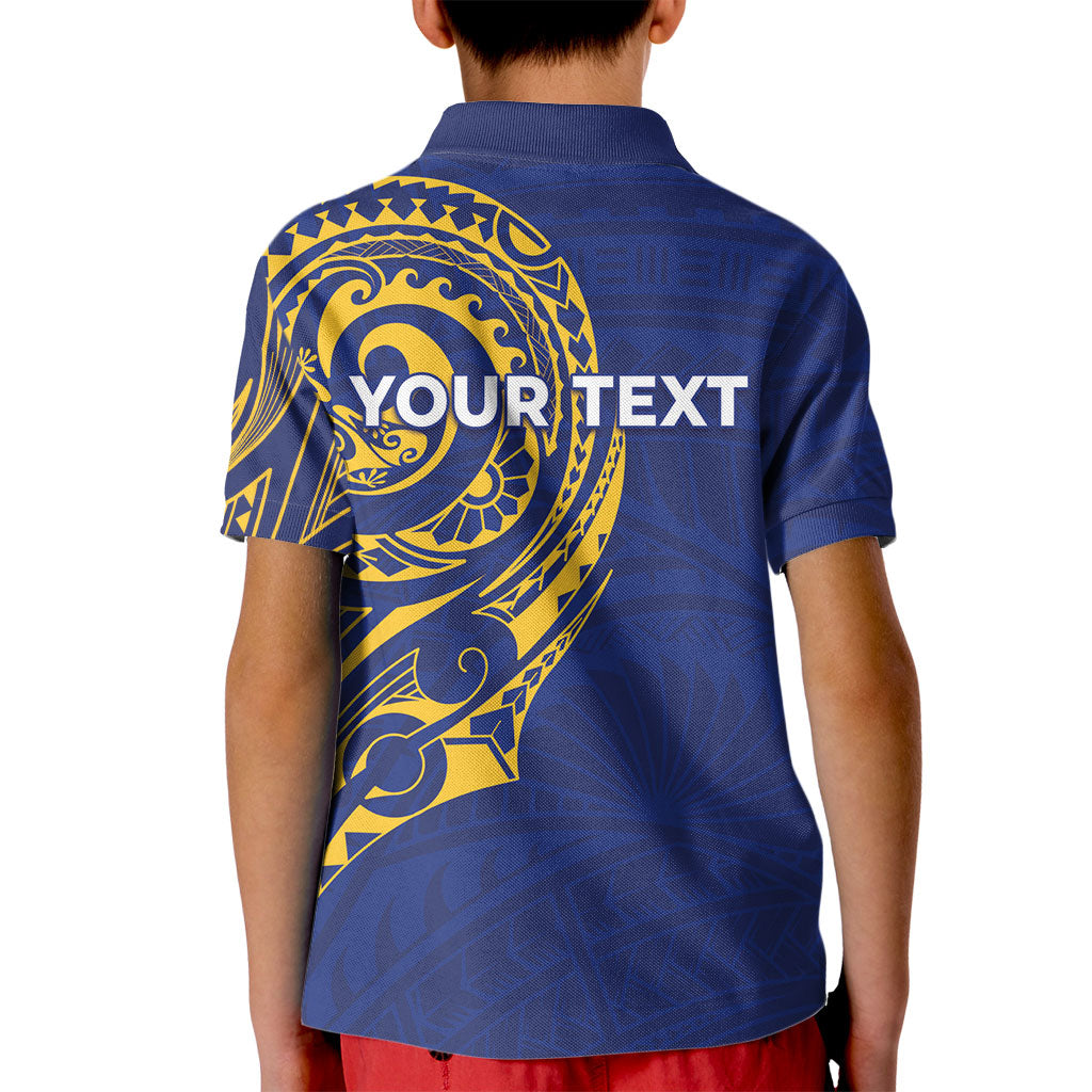 Personalised Nauru Angam Day Kid Polo Shirt Gold Navy Tribal Pattern
