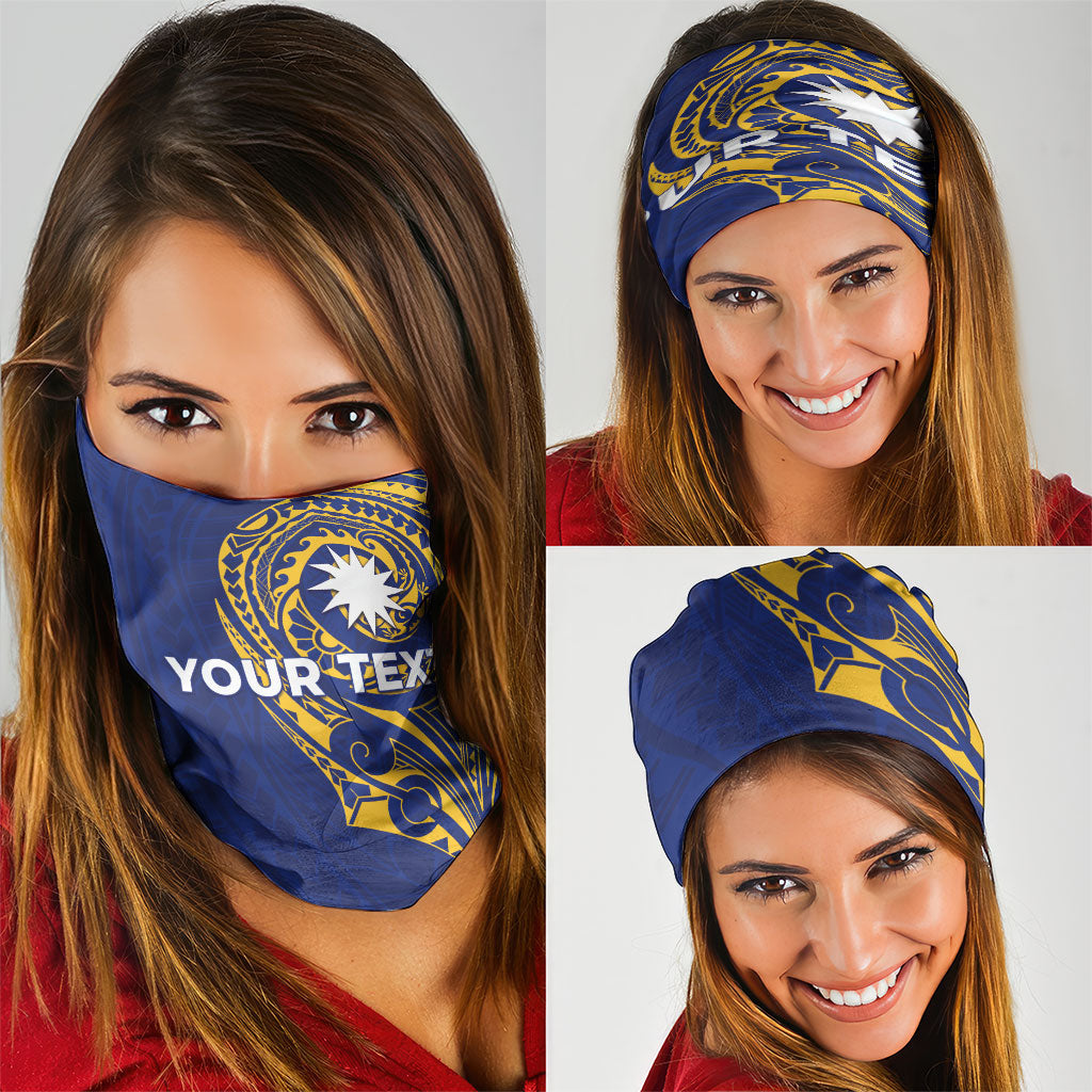 Personalised Nauru Angam Day Neck Gaiter Gold Navy Tribal Pattern
