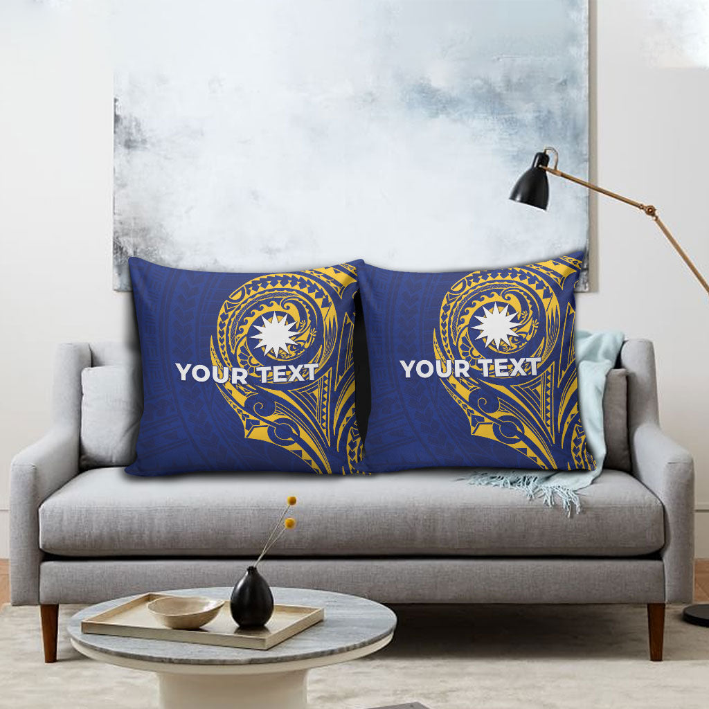 Personalised Nauru Angam Day Pillow Cover Gold Navy Tribal Pattern