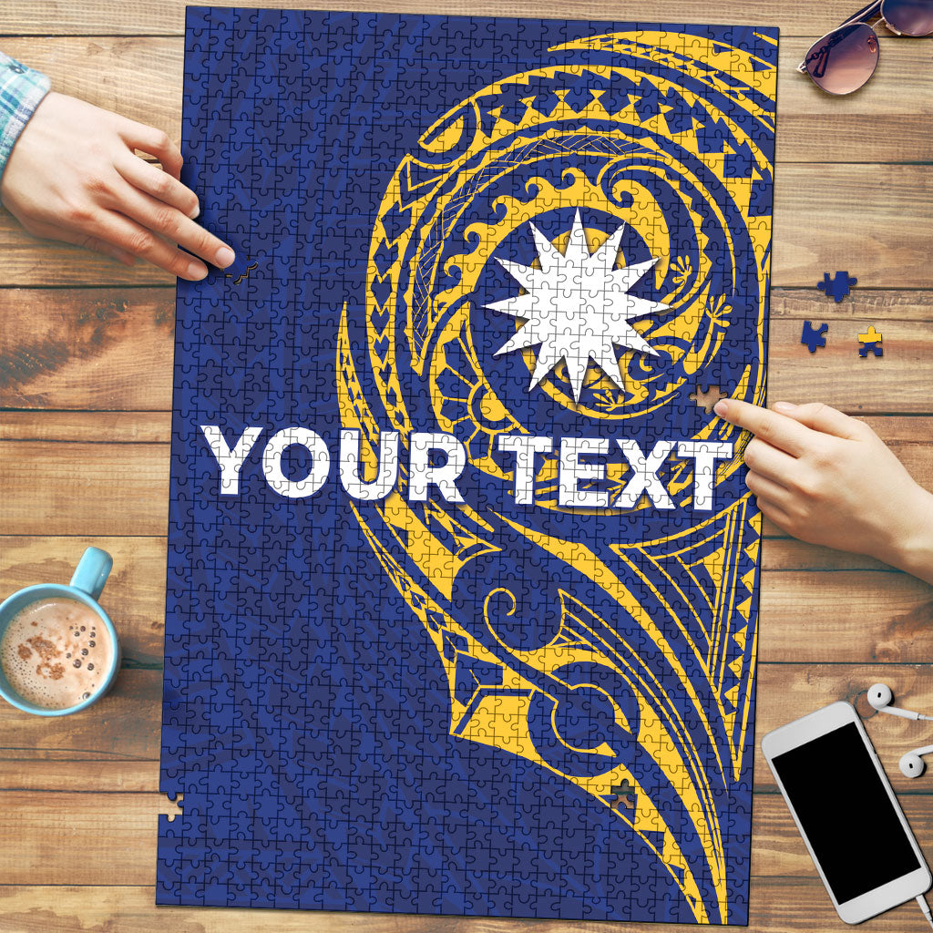 Personalised Nauru Angam Day Puzzle Gold Navy Tribal Pattern