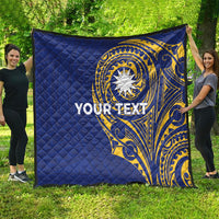 Personalised Nauru Angam Day Quilt Gold Navy Tribal Pattern