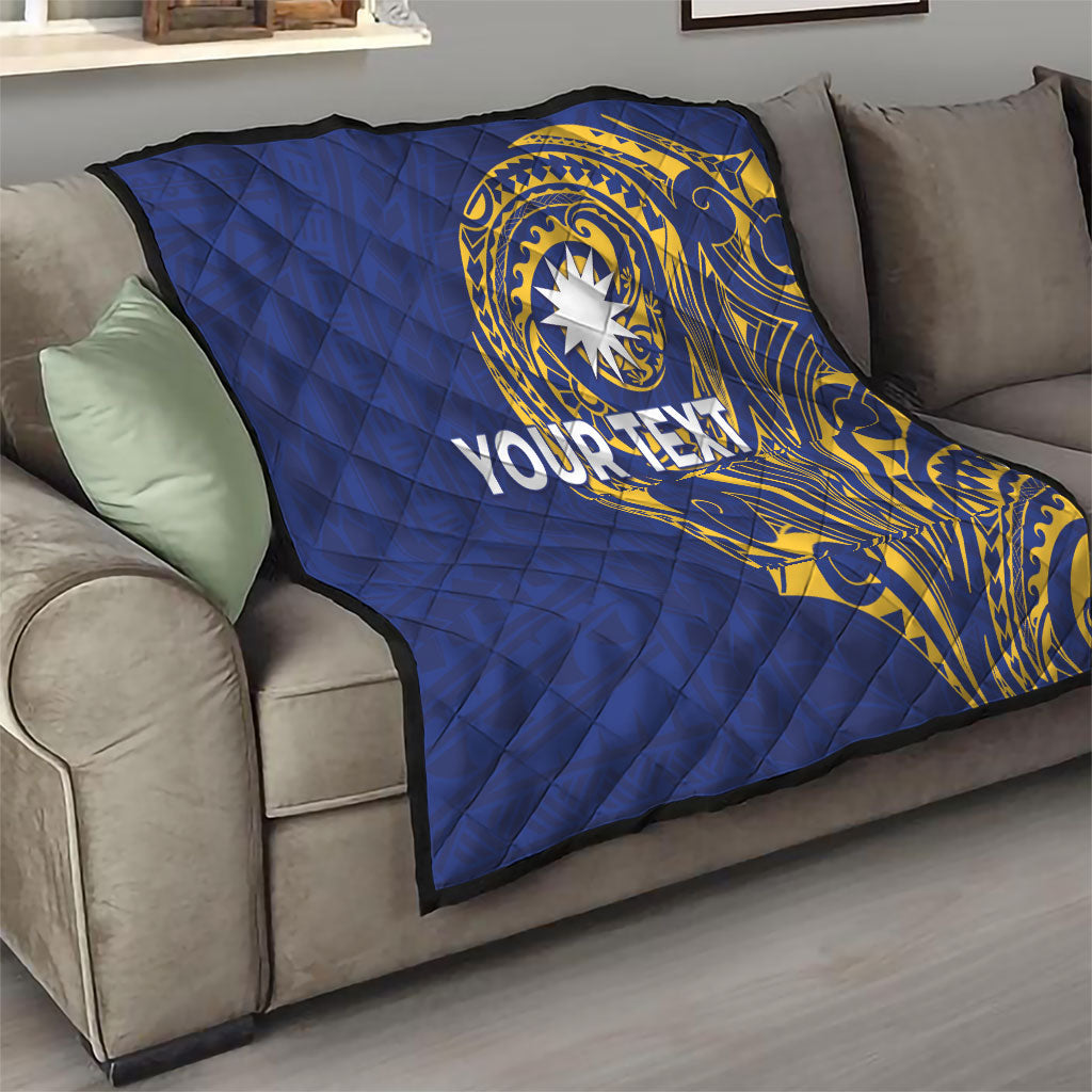 Personalised Nauru Angam Day Quilt Gold Navy Tribal Pattern