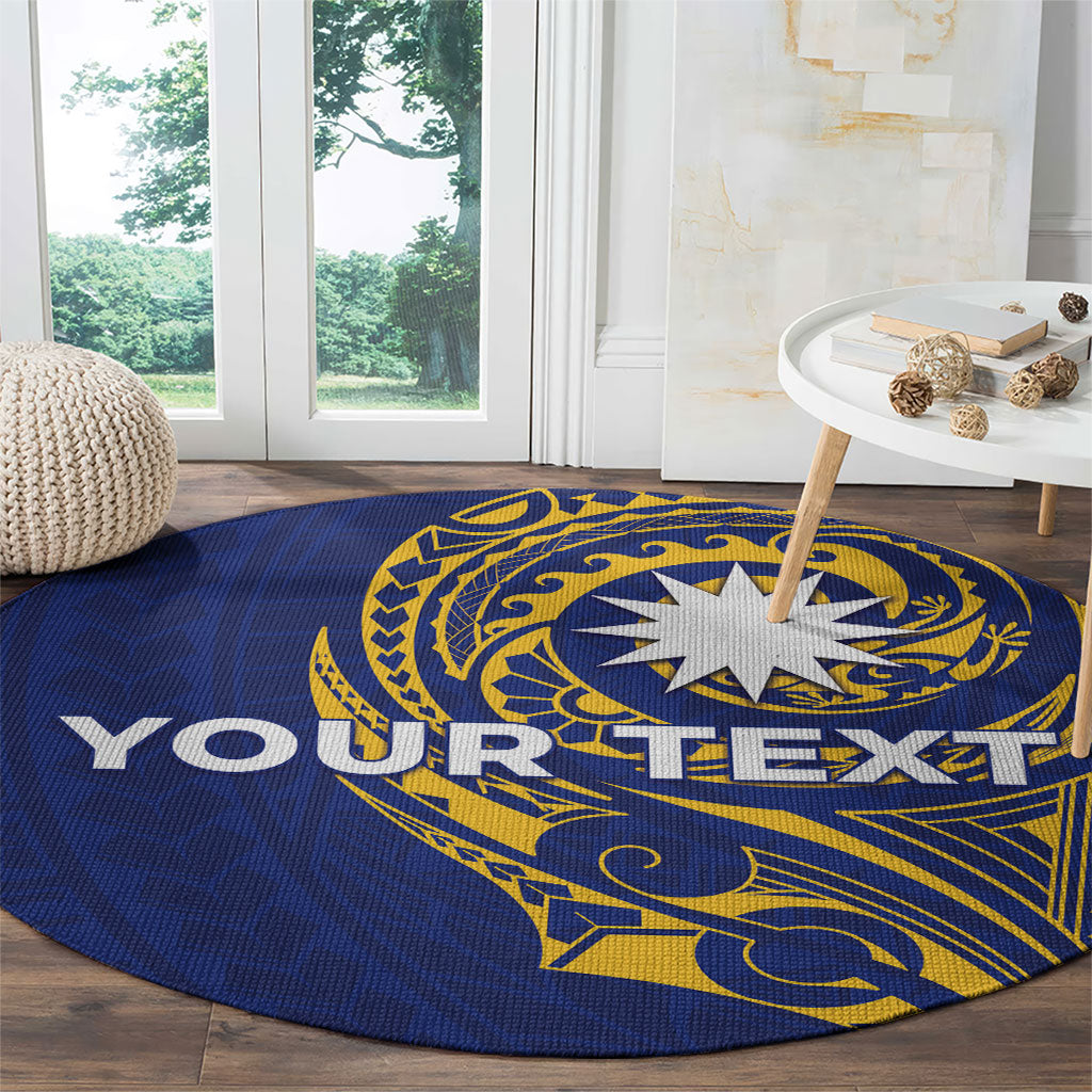 Personalised Nauru Angam Day Round Carpet Gold Navy Tribal Pattern