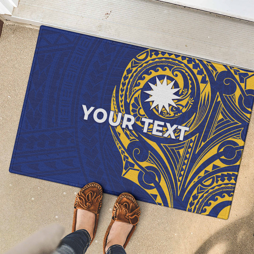 Personalised Nauru Angam Day Rubber Doormat Gold Navy Tribal Pattern