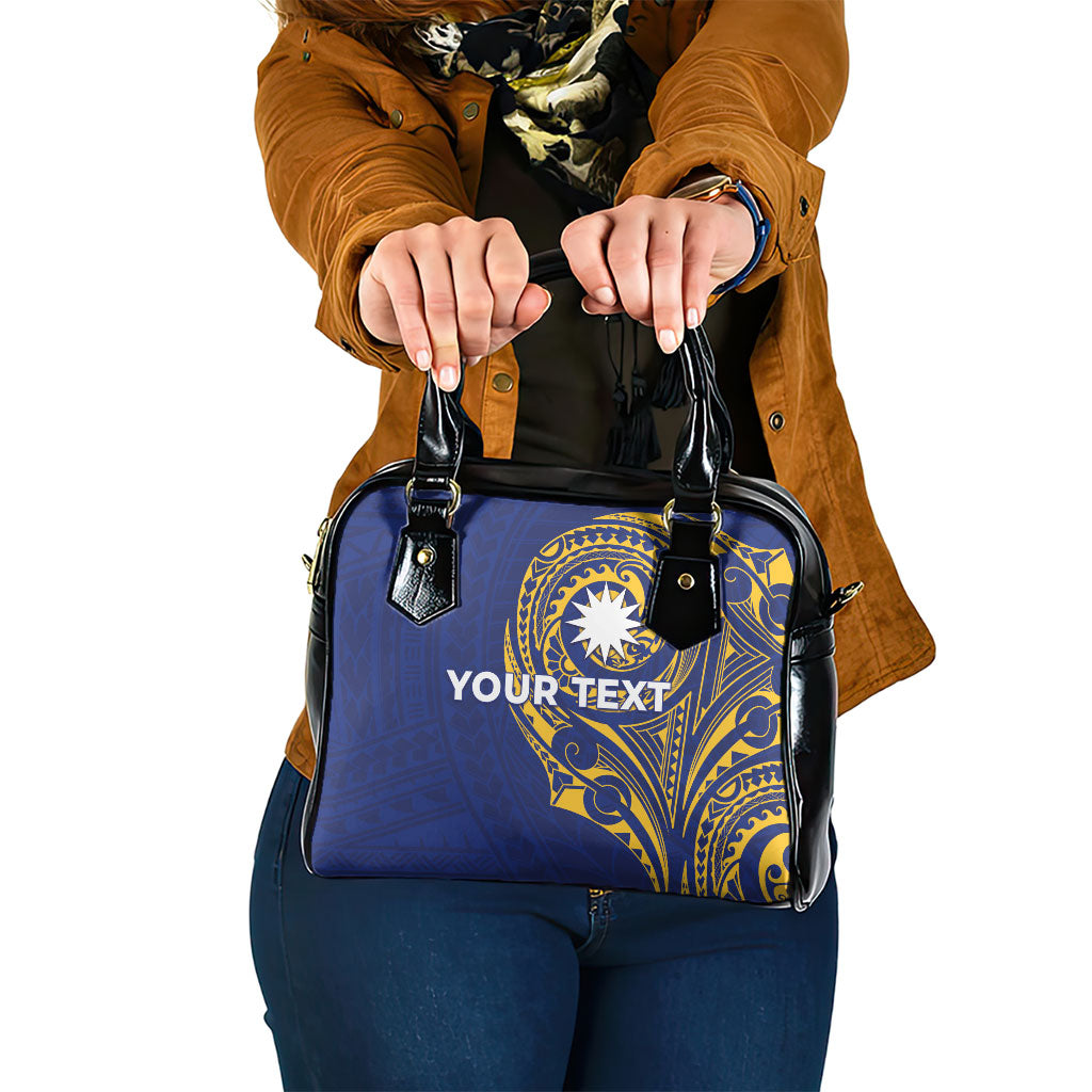 Personalised Nauru Angam Day Shoulder Handbag Gold Navy Tribal Pattern