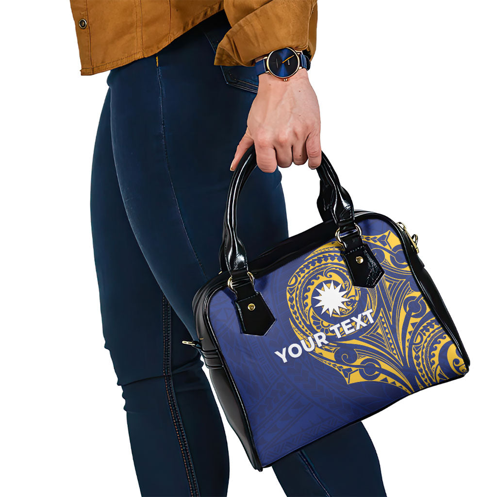 Personalised Nauru Angam Day Shoulder Handbag Gold Navy Tribal Pattern