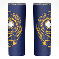 Personalised Nauru Angam Day Skinny Tumbler Gold Navy Tribal Pattern