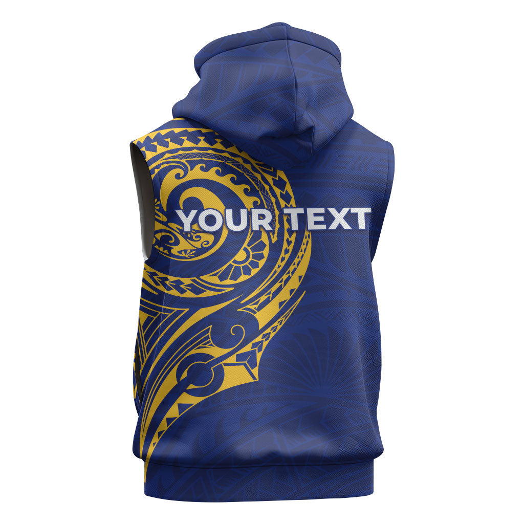 Personalised Nauru Angam Day Sleeveless Hoodie Gold Navy Tribal Pattern