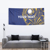 Personalised Nauru Angam Day Tapestry Gold Navy Tribal Pattern