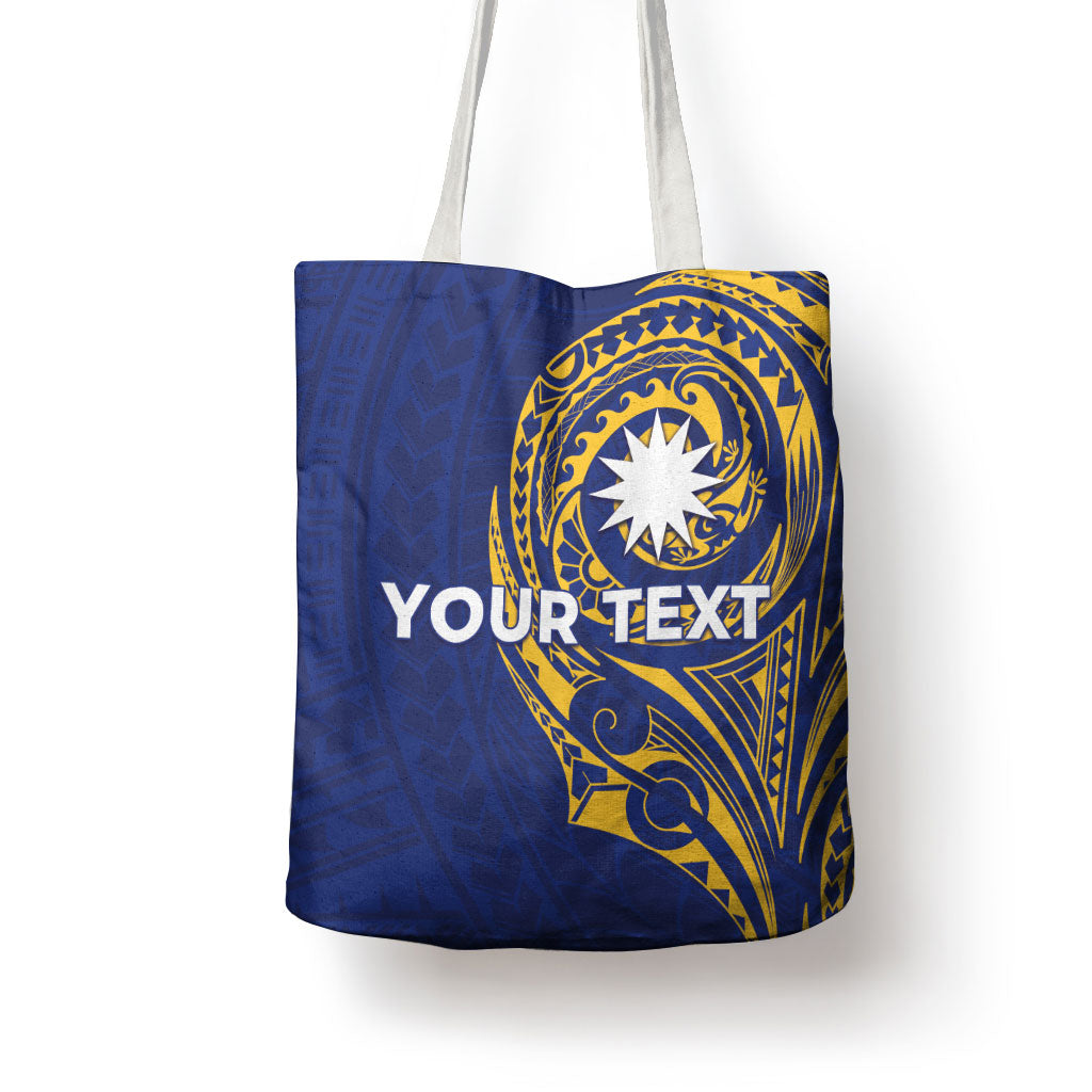 Personalised Nauru Angam Day Tote Bag Gold Navy Tribal Pattern