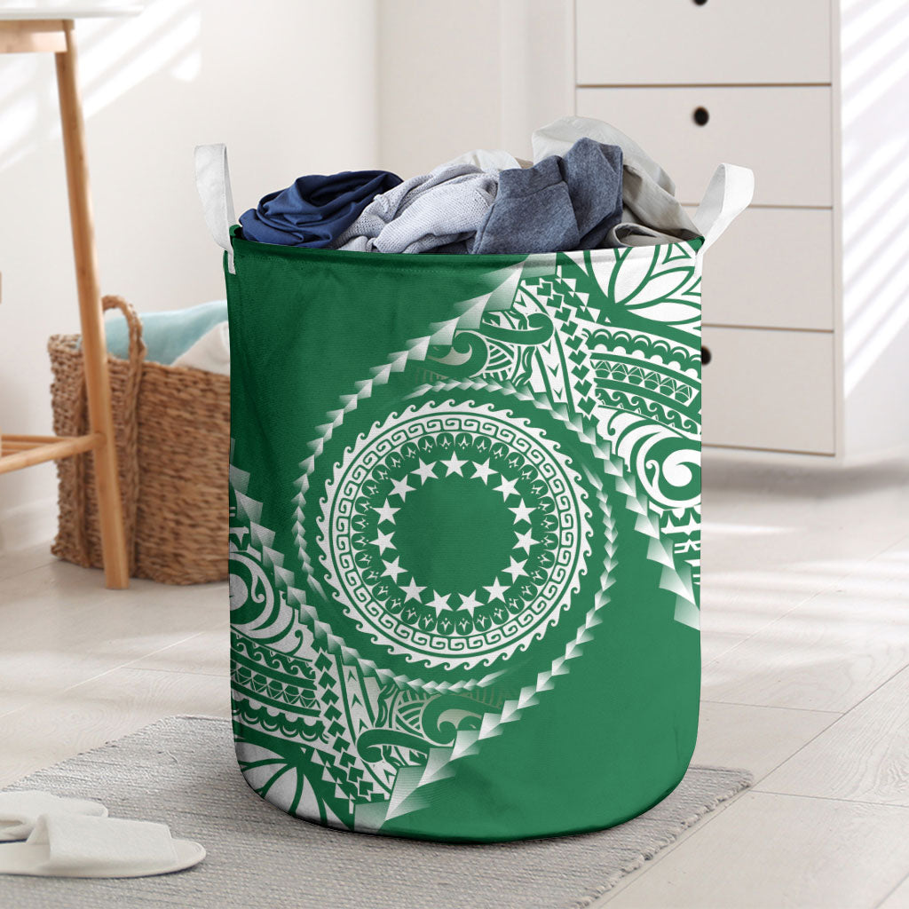 Cook Islands Gospel Day Laundry Basket Green Tribal Curves