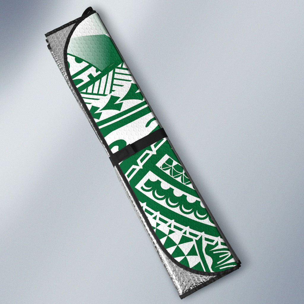 Cook Islands Gospel Day Auto Sun Shade Green Tribal Curves