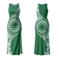 Cook Islands Gospel Day Couples Matching Tank Maxi Dress and Hawaiian Shirt Green Tribal Curves