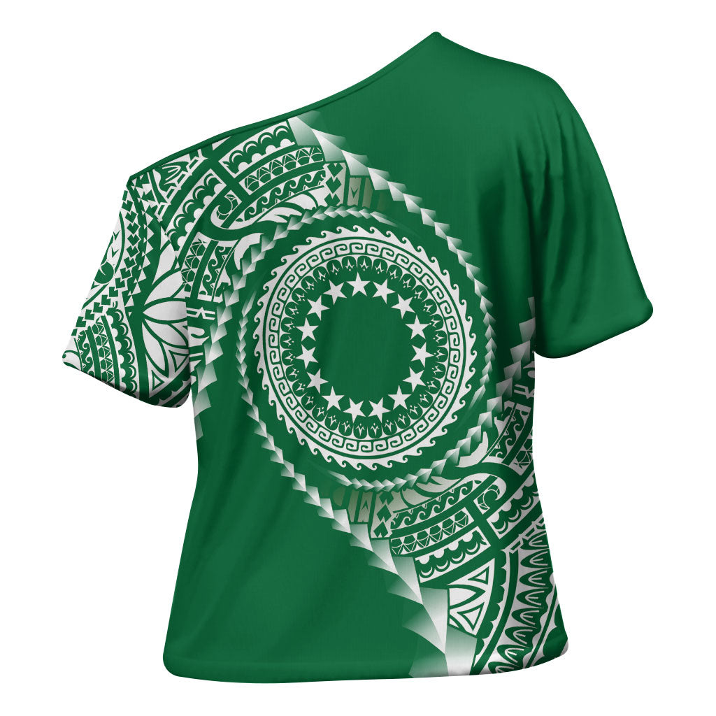 Cook Islands Gospel Day Cross Shoulder Shirt Green Tribal Curves LT05 - Polynesian Pride