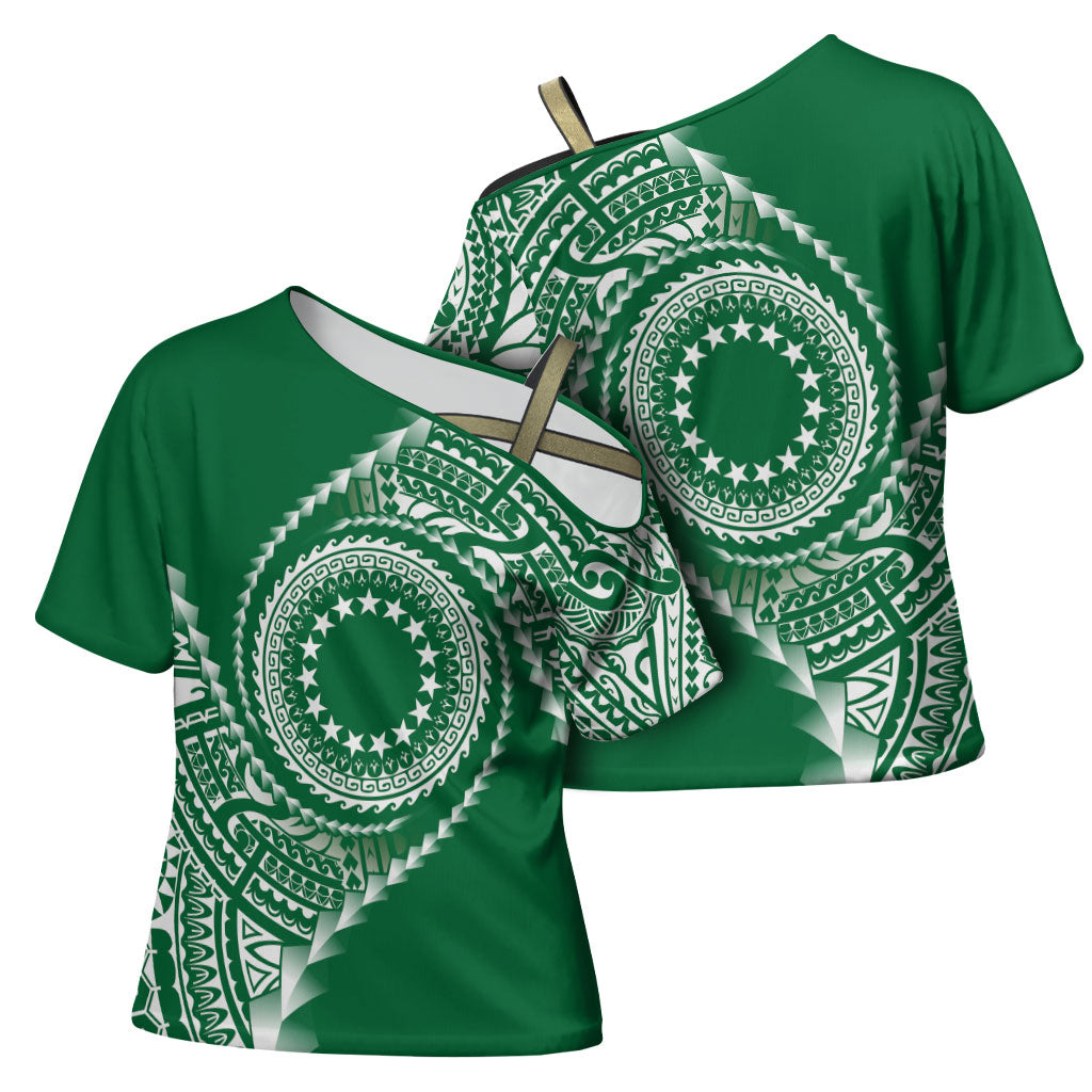 Cook Islands Gospel Day Cross Shoulder Shirt Green Tribal Curves LT05 - Polynesian Pride