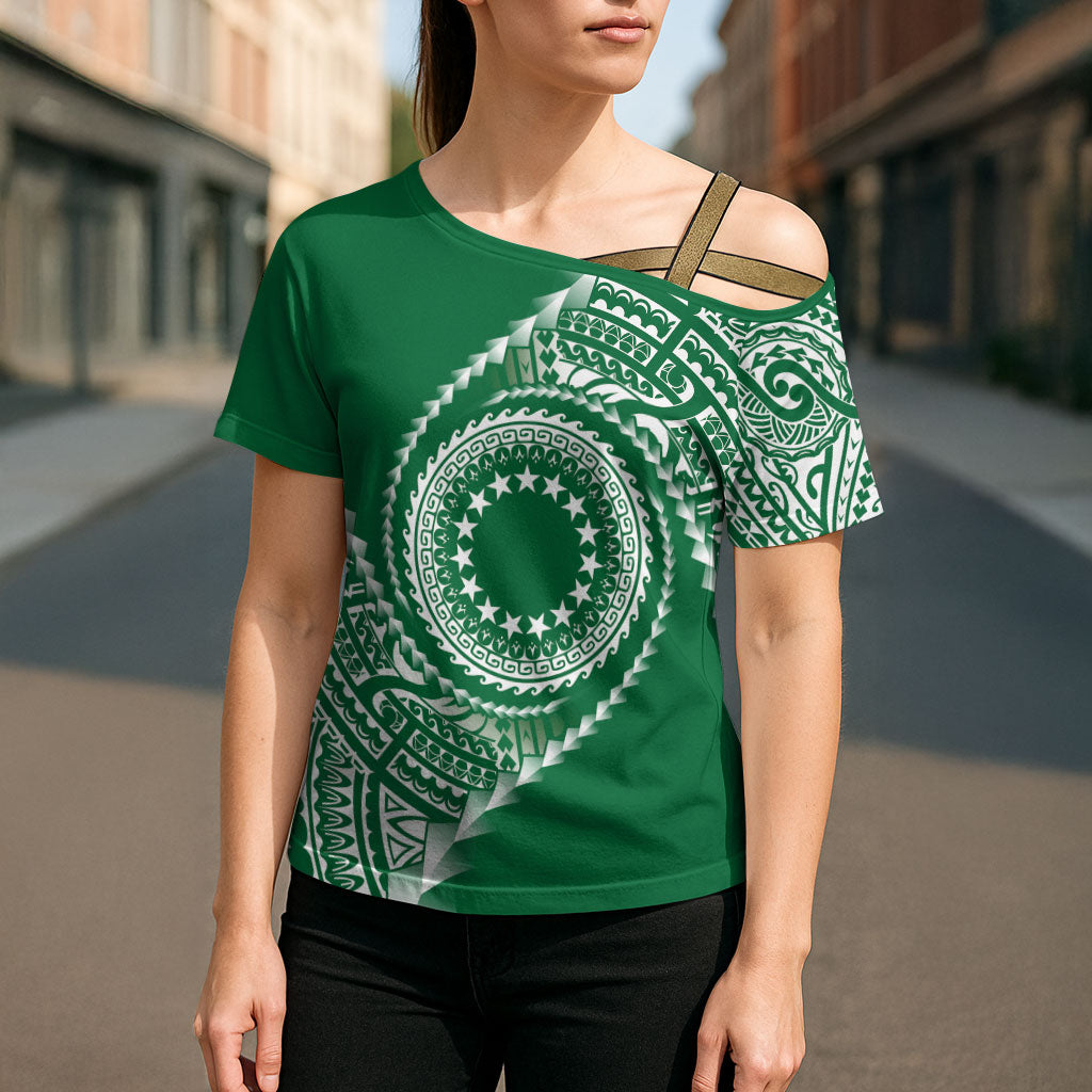 Cook Islands Gospel Day Cross Shoulder Shirt Green Tribal Curves LT05 - Polynesian Pride
