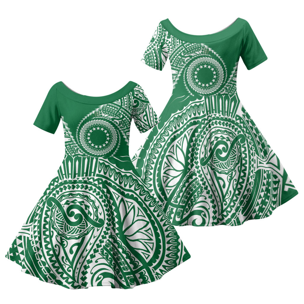 Cook Islands Gospel Day Family Matching Long Sleeve Bodycon Dress and Hawaiian Shirt Green Tribal Curves