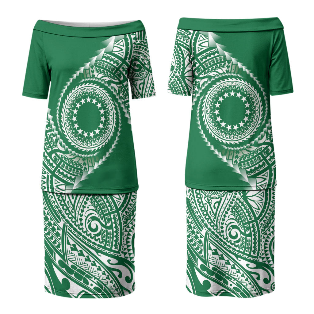 Cook Islands Gospel Day Family Matching Puletasi and Hawaiian Shirt Green Tribal Curves