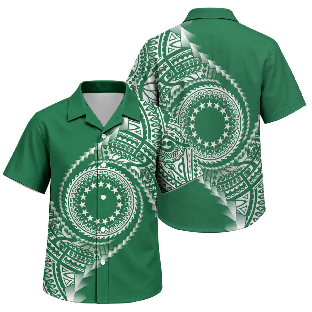 Cook Islands Gospel Day Family Matching Short Sleeve Bodycon Dress and Hawaiian Shirt Green Tribal Curves
