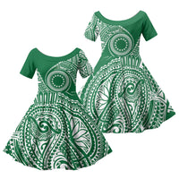 Cook Islands Gospel Day Family Matching Summer Maxi Dress and Hawaiian Shirt Green Tribal Curves