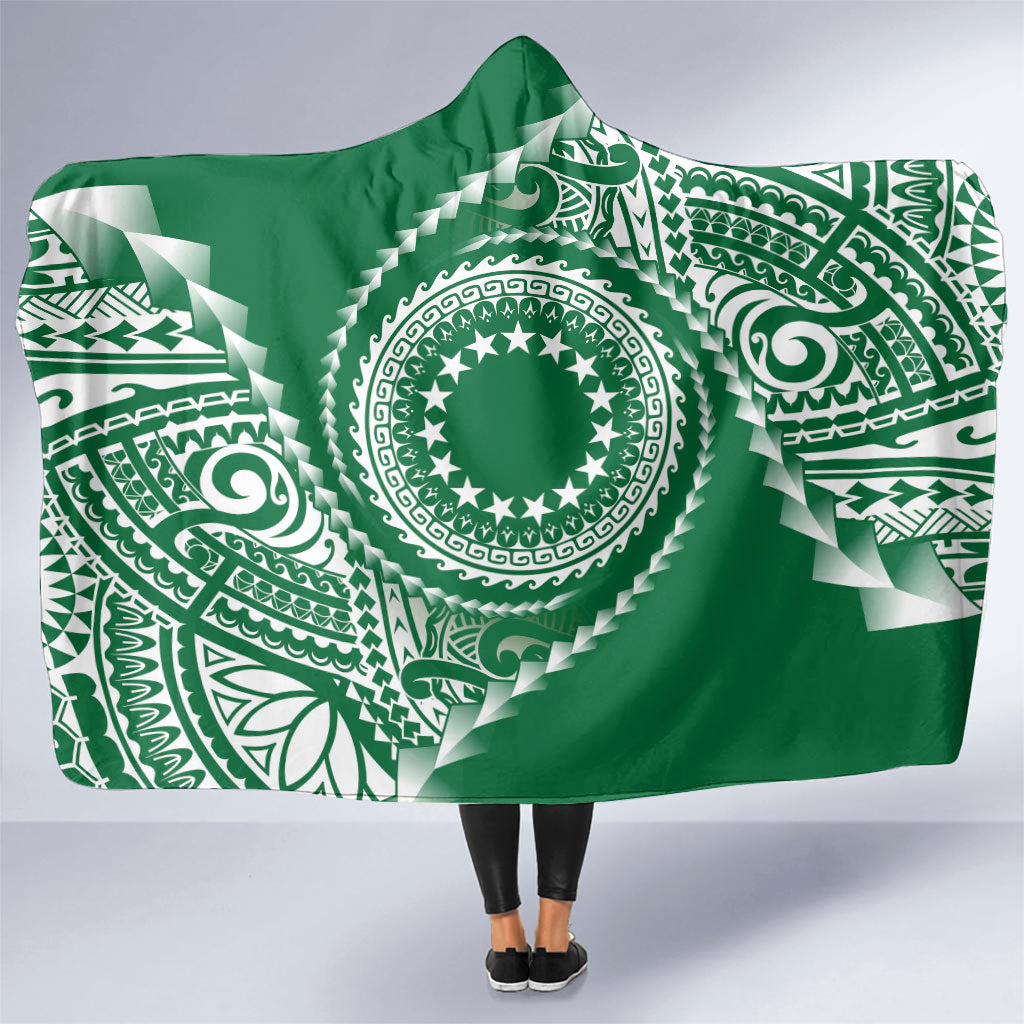 Cook Islands Gospel Day Hooded Blanket Green Tribal Curves LT05 One Size Green - Polynesian Pride