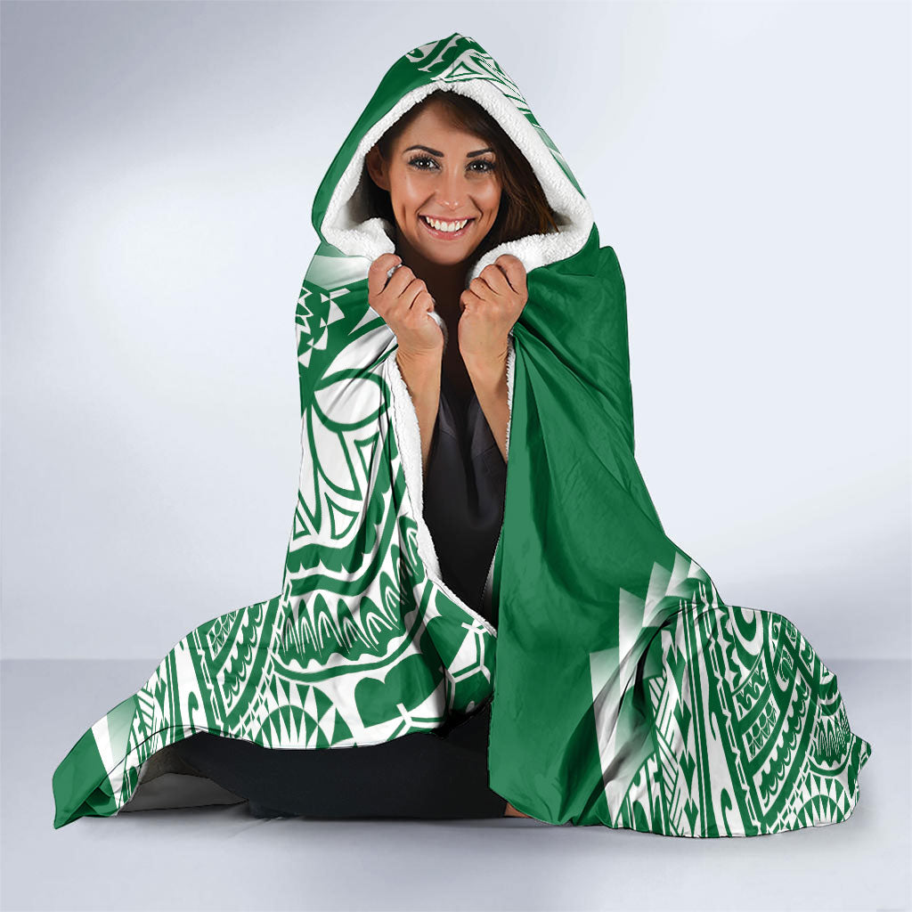Cook Islands Gospel Day Hooded Blanket Green Tribal Curves