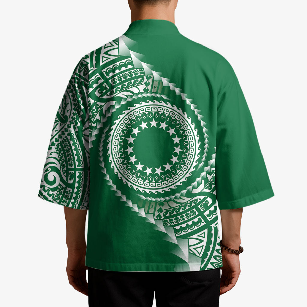 Cook Islands Gospel Day Kimono Green Tribal Curves