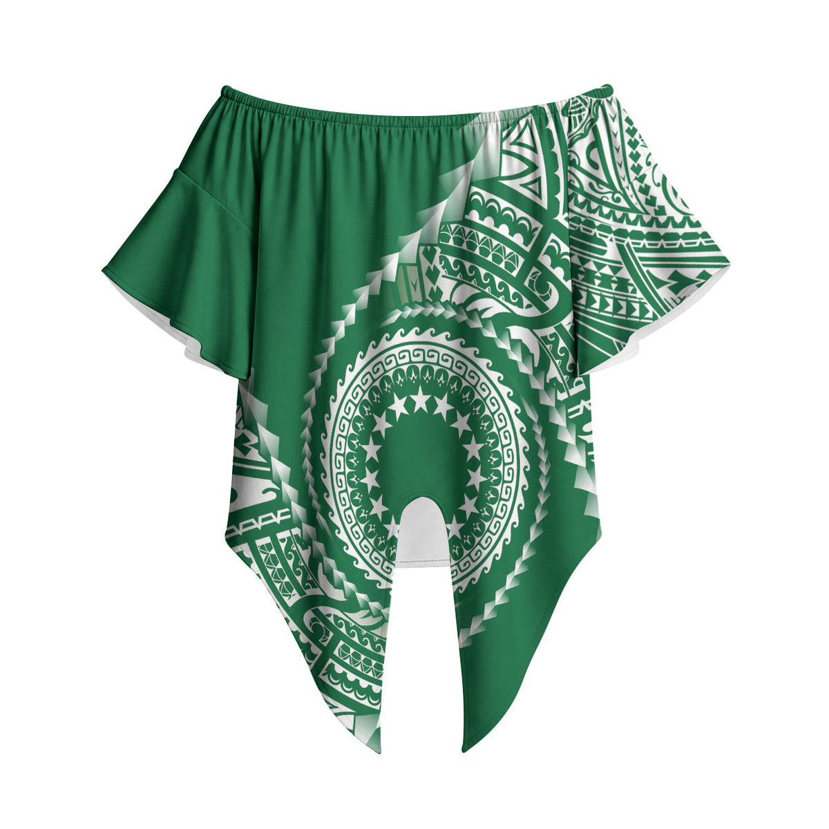 Cook Islands Gospel Day Off Shoulder Wrap Waist Top Green Tribal Curves