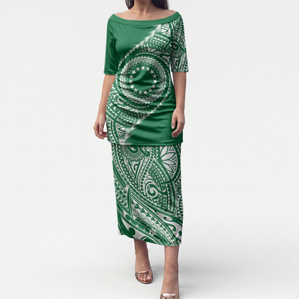 Cook Islands Gospel Day Puletasi Green Tribal Curves LT05 Long Dress Green - Polynesian Pride