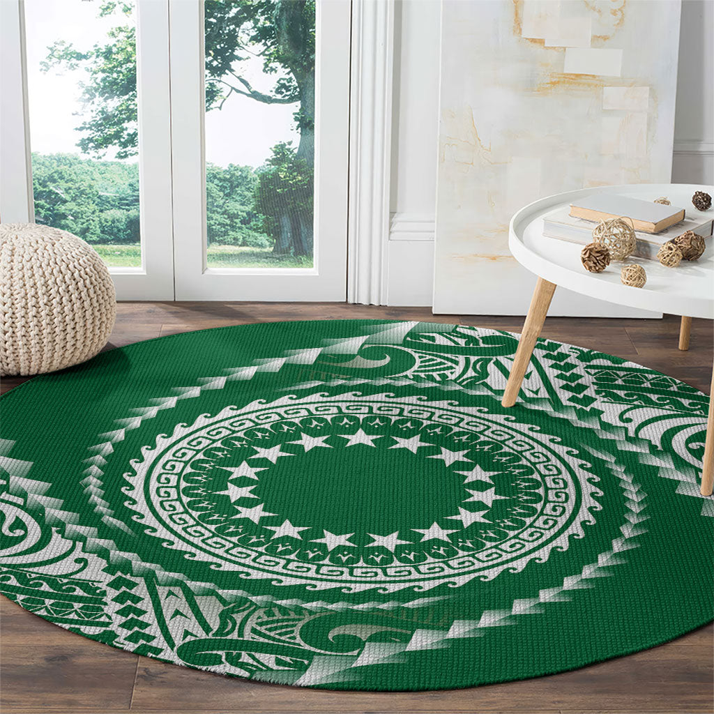 Cook Islands Gospel Day Round Carpet Green Tribal Curves