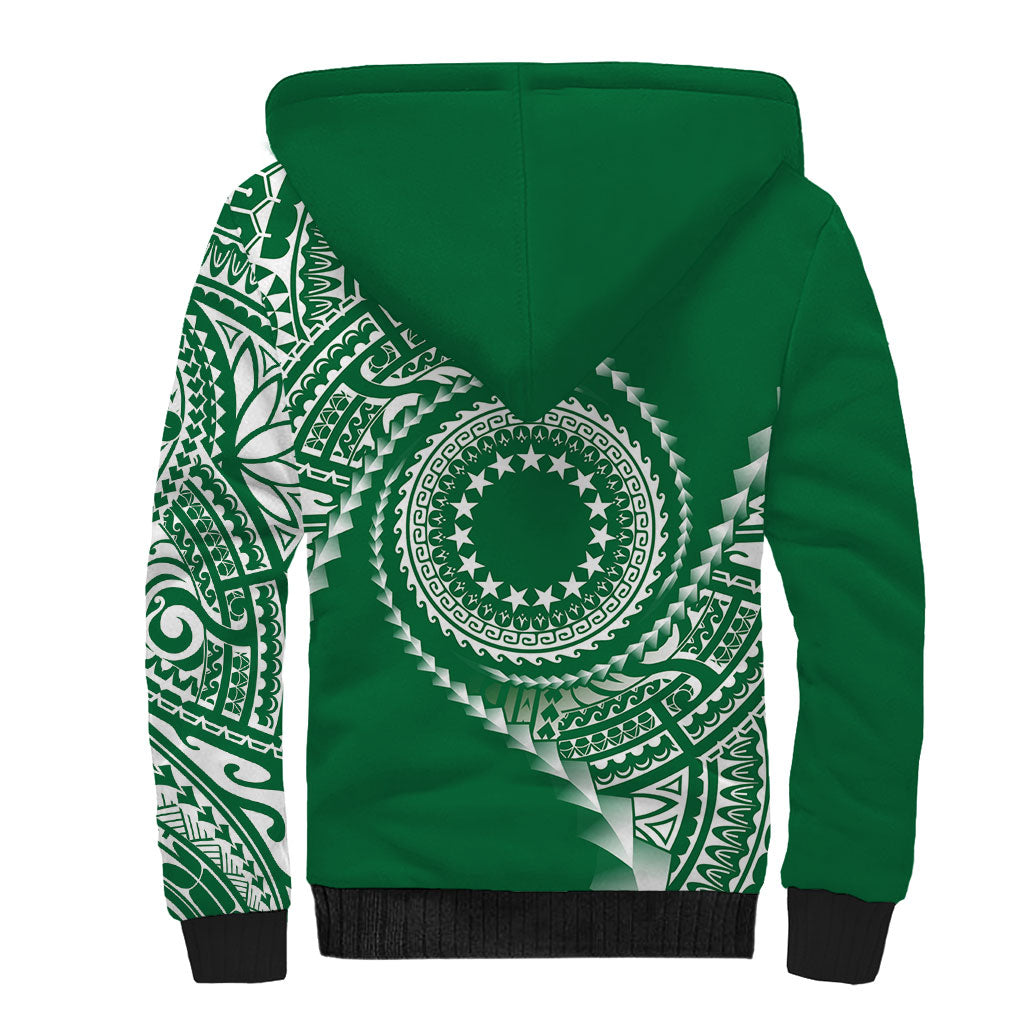 Cook Islands Gospel Day Sherpa Hoodie Green Tribal Curves