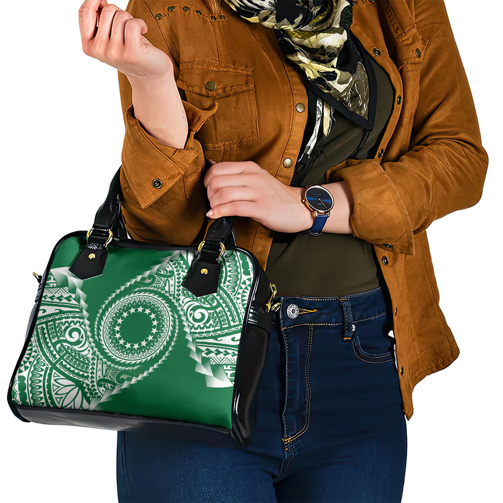 Cook Islands Gospel Day Shoulder Handbag Green Tribal Curves